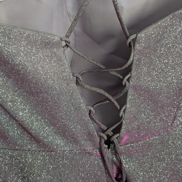 Jules & Cleo NWT Plus Size Metallic Mini Dress Lace Up Back Pink High Neck Sz 18 - Picture 6 of 10